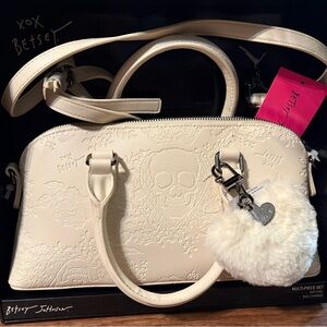 Betsey Johnson XLGema Cream Skull Satchel with Bag Charms - NWT in Gift Box